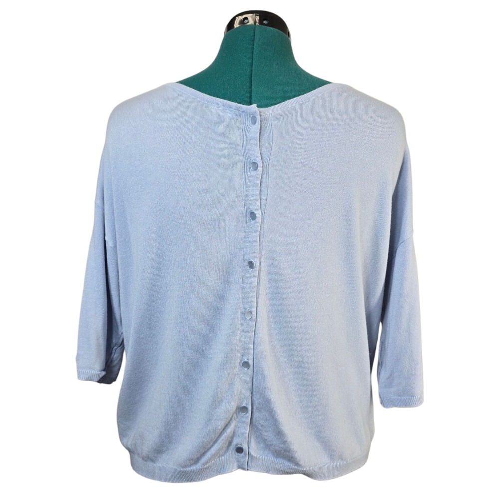 Lascana Women's Blue Short Sleeve Back Button Sweater Round Neck Size 10/12 - Picture 5 of 13